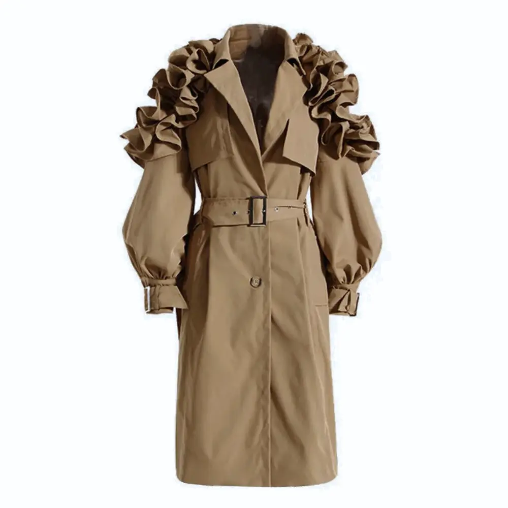 Women's Ruffle Belted Coat | Elegant Tailored Trench
