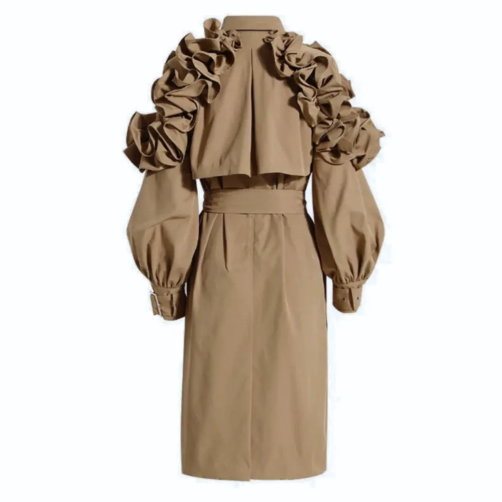 Women's Ruffle Belted Coat | Elegant Tailored Trench