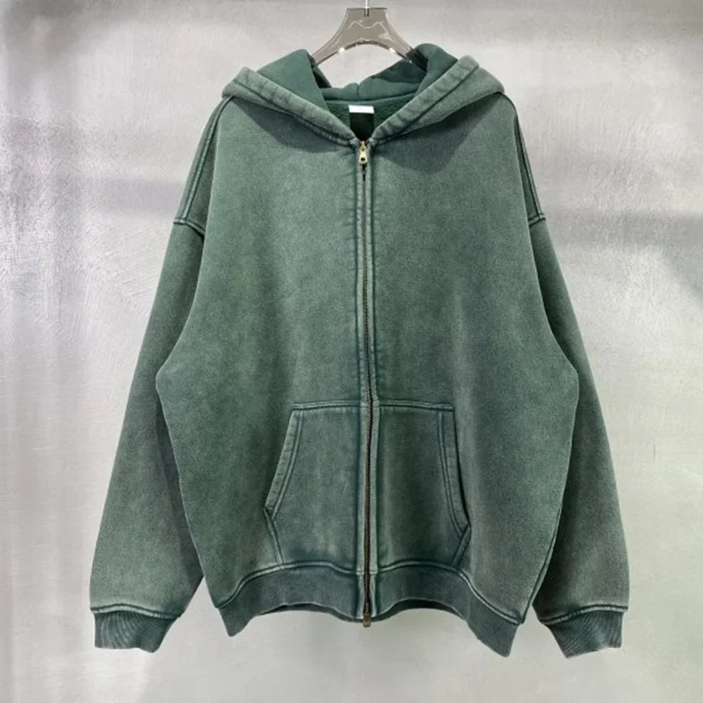 Luxury Batik‑Wash Full‑Zip Street Hoodie
