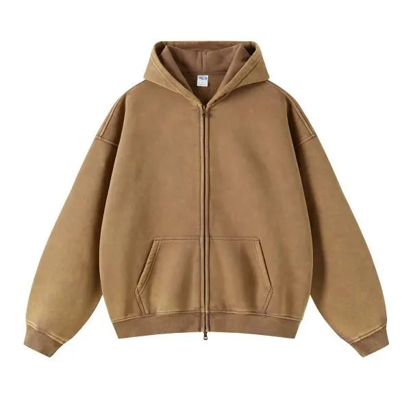 Luxury Batik‑Wash Full‑Zip Street Hoodie