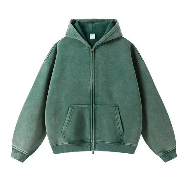 Luxury Batik‑Wash Full‑Zip Street Hoodie