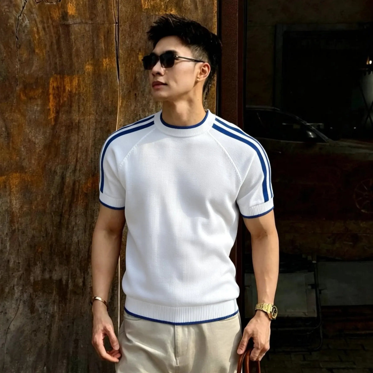 Men's Wool Blend Round Neck Knit T-Shirt – Breathable Short Sleeve
