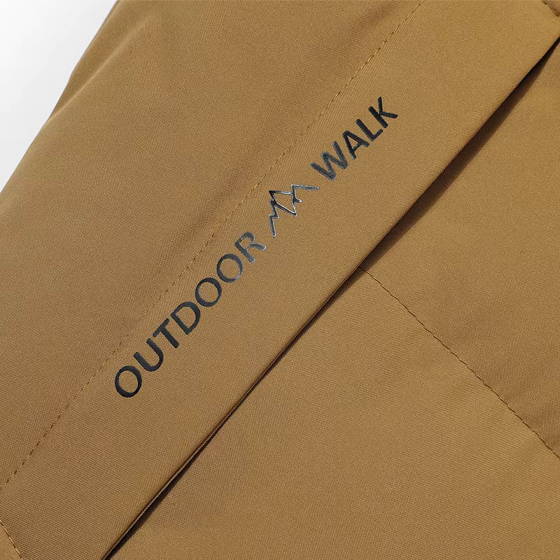 Brown fabric with 'Outdoor Walk' branding on a white background