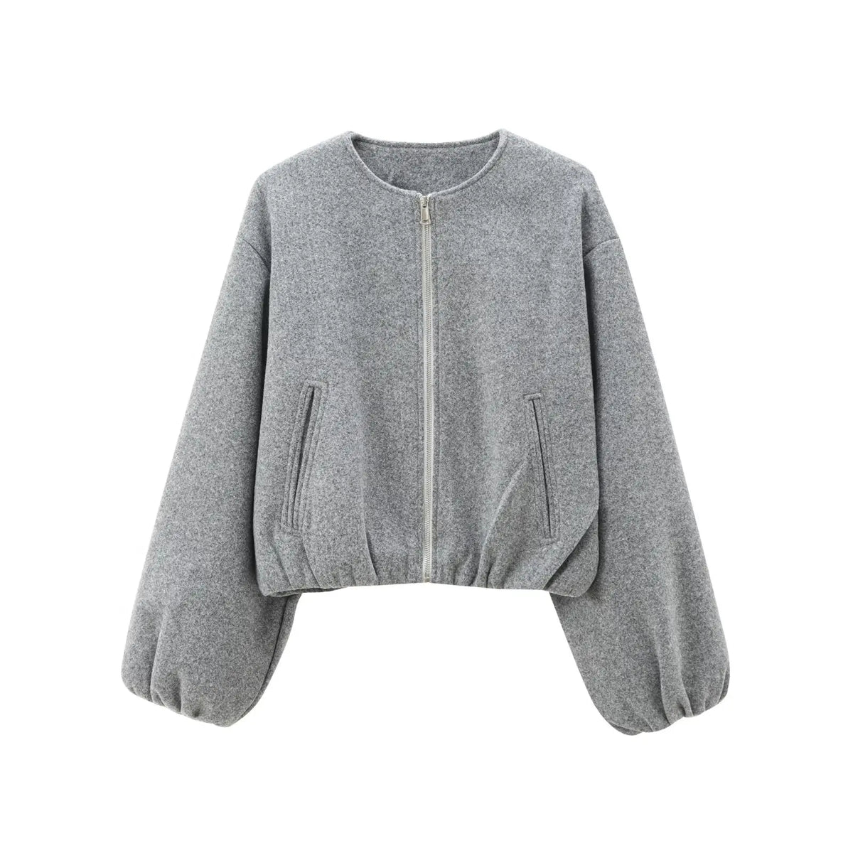 Gray sweater with balloon sleeves on a white background