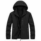Black hooded jacket on a white background