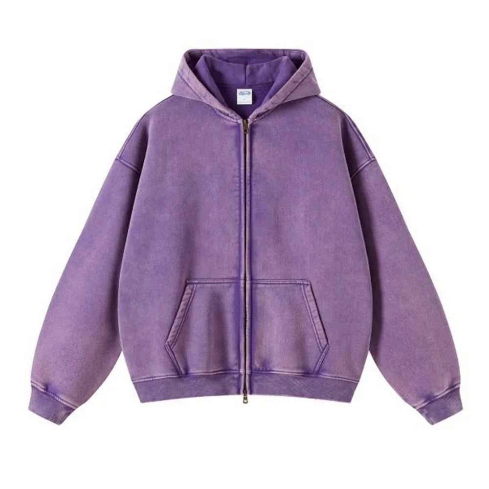 Luxury Batik‑Wash Full‑Zip Street Hoodie