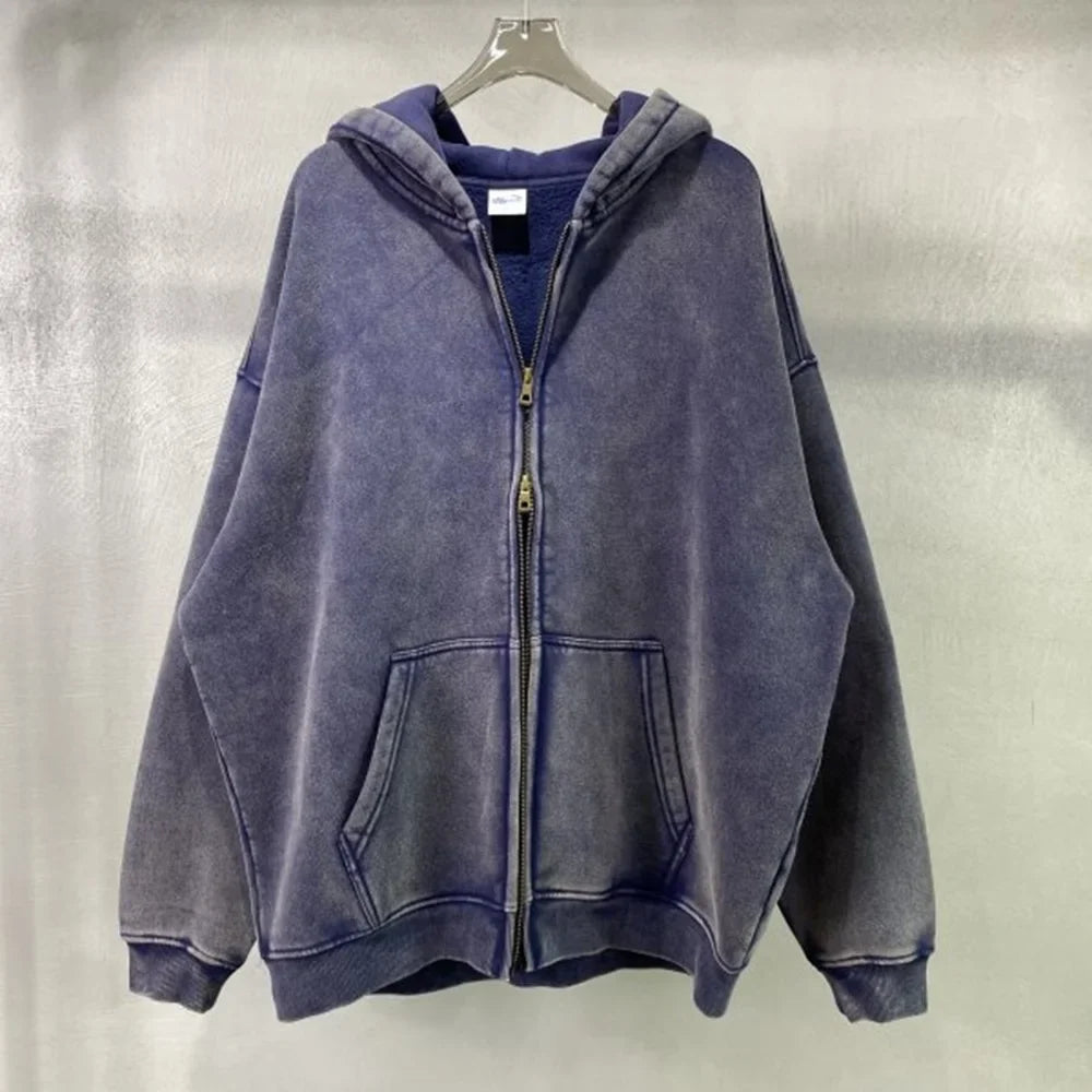 Luxury Batik‑Wash Full‑Zip Street Hoodie