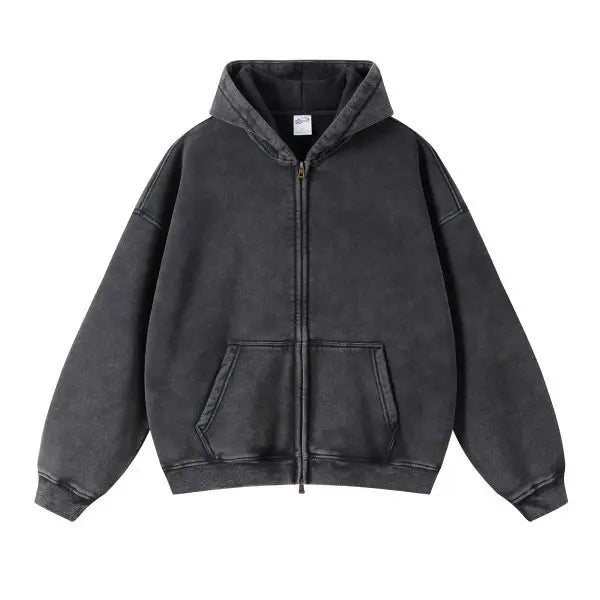 Luxury Batik‑Wash Full‑Zip Street Hoodie