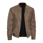 Brown leather jacket on a white background