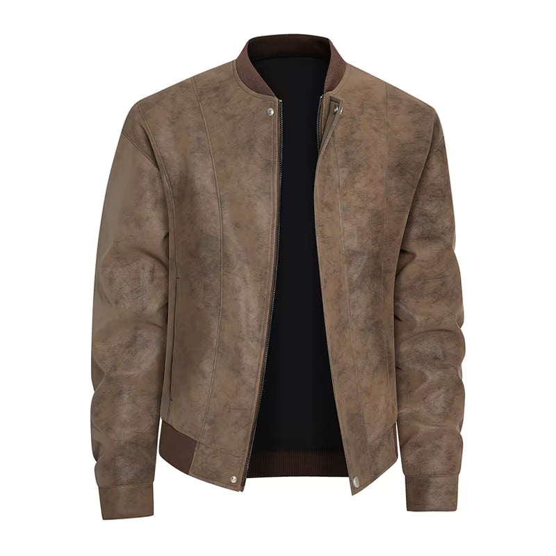 Brown leather jacket on a white background