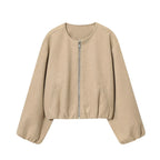 Beige jacket with a zipper on a white background