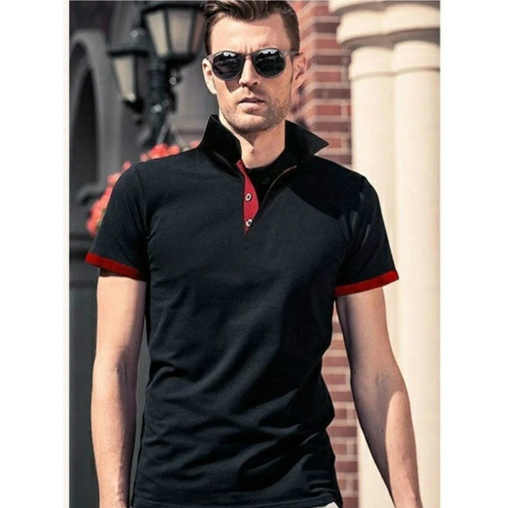 Men's Contrast Color Polo Shirt – Short Sleeve Summer Streetwear