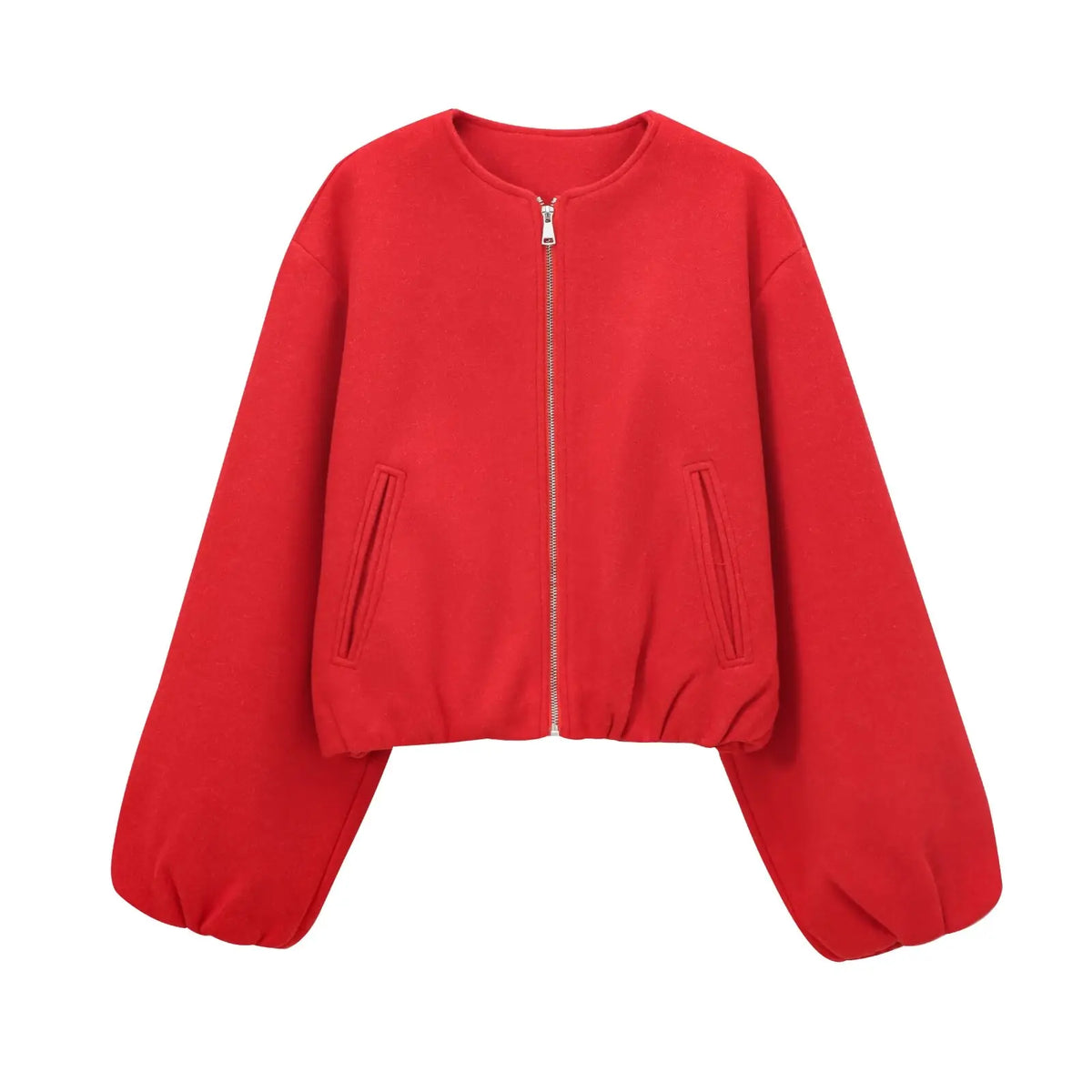 Red jacket with a zipper on a white background