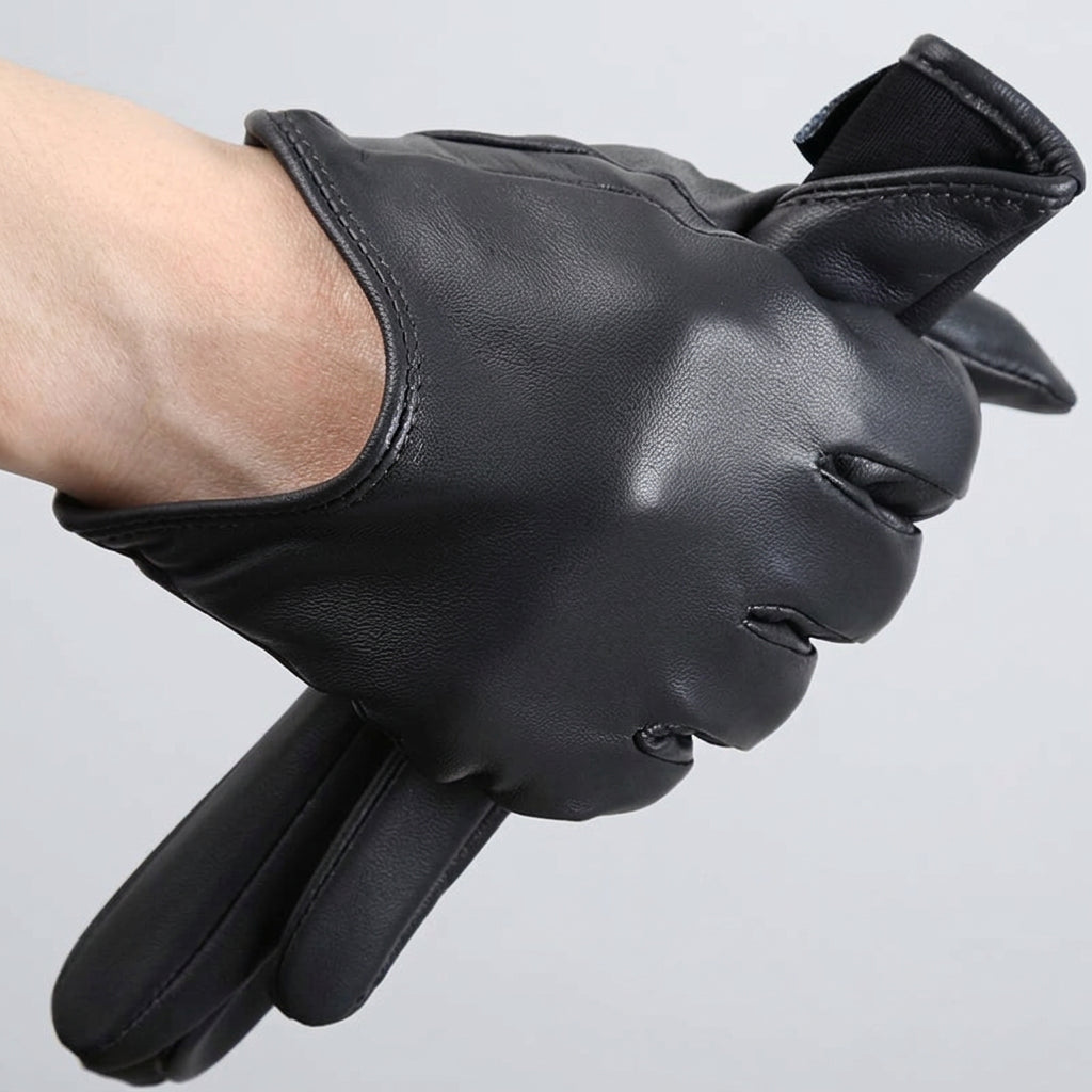 Black leather glove on a white background with WOYOUYA branding.