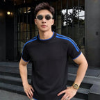 Men's Wool Blend Round Neck Knit T-Shirt – Breathable Short Sleeve