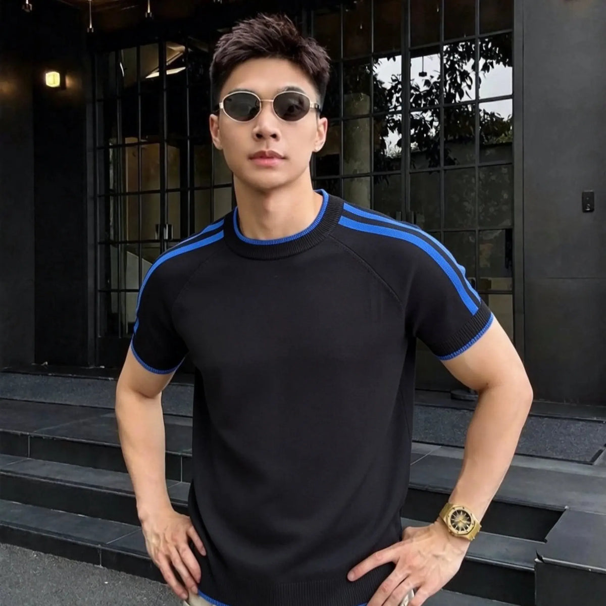 Men's Wool Blend Round Neck Knit T-Shirt – Breathable Short Sleeve