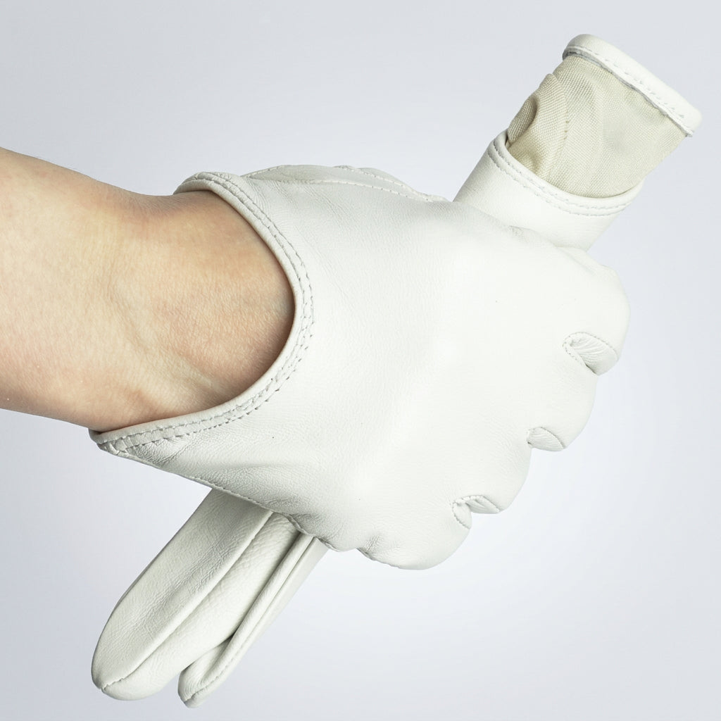 White leather glove on a white background with WOYOUYA branding.