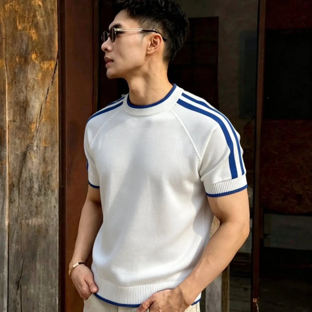 Men's Wool Blend Round Neck Knit T-Shirt – Breathable Short Sleeve