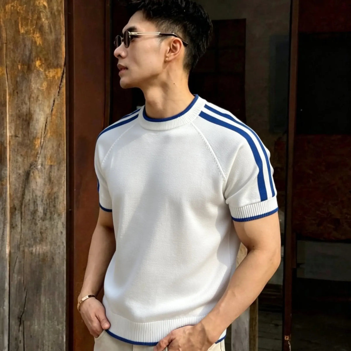 Men's Wool Blend Round Neck Knit T-Shirt – Breathable Short Sleeve