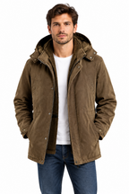 Men's Fleece-Lined Cotton Parka – Winter Hooded Safari Coat