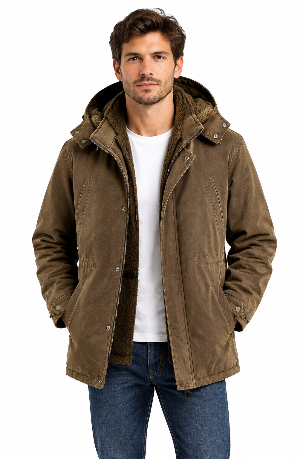 Men's Fleece-Lined Cotton Parka – Winter Hooded Safari Coat