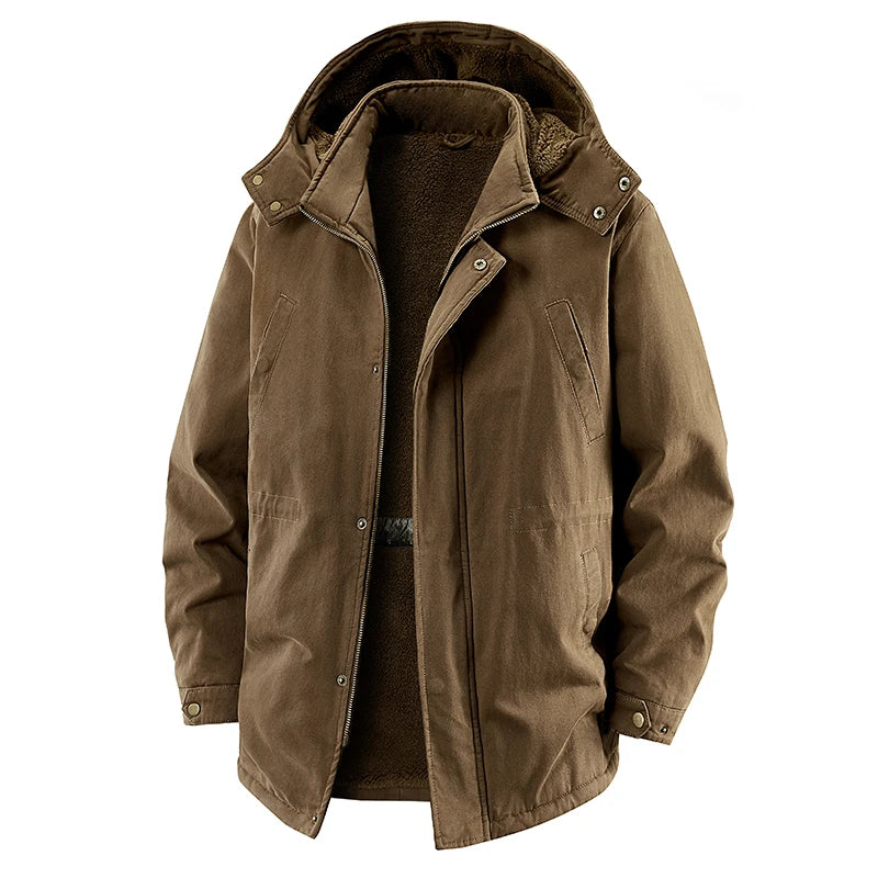 A brown hooded parka jacket with a soft fleece-lined interior, shown on a plain white background.
