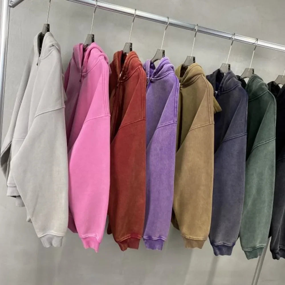 Luxury Batik‑Wash Full‑Zip Street Hoodie
