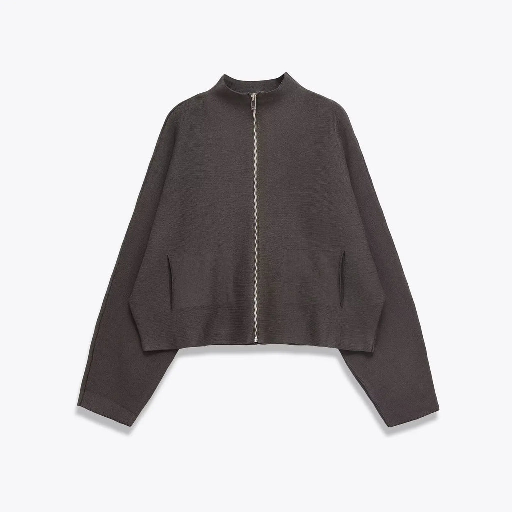 Women's Knitted Turtleneck Cardigan | Cropped Zip-Up Sweater Jacket