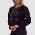 Women's Lucille Sequin Bow Blazer | Cropped Festive Party Jacket