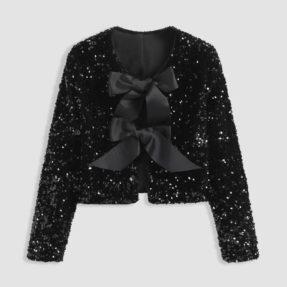 Women's Lucille Sequin Bow Blazer | Cropped Festive Party Jacket