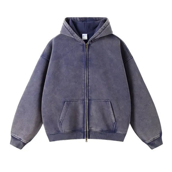 Luxury Batik‑Wash Full‑Zip Street Hoodie