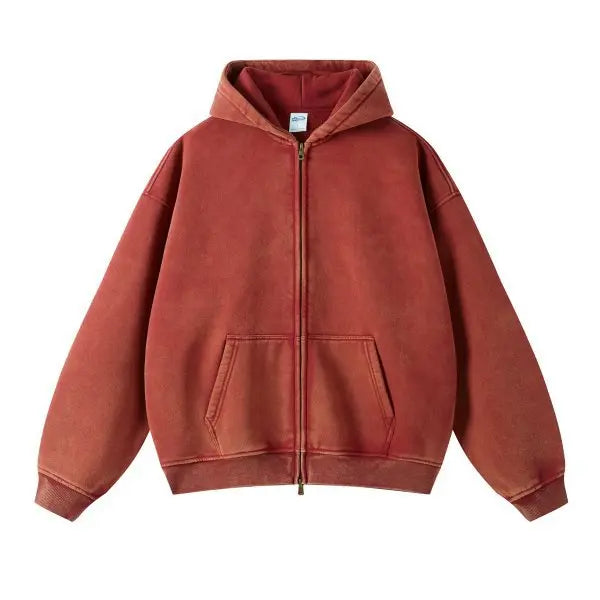 Luxury Batik‑Wash Full‑Zip Street Hoodie