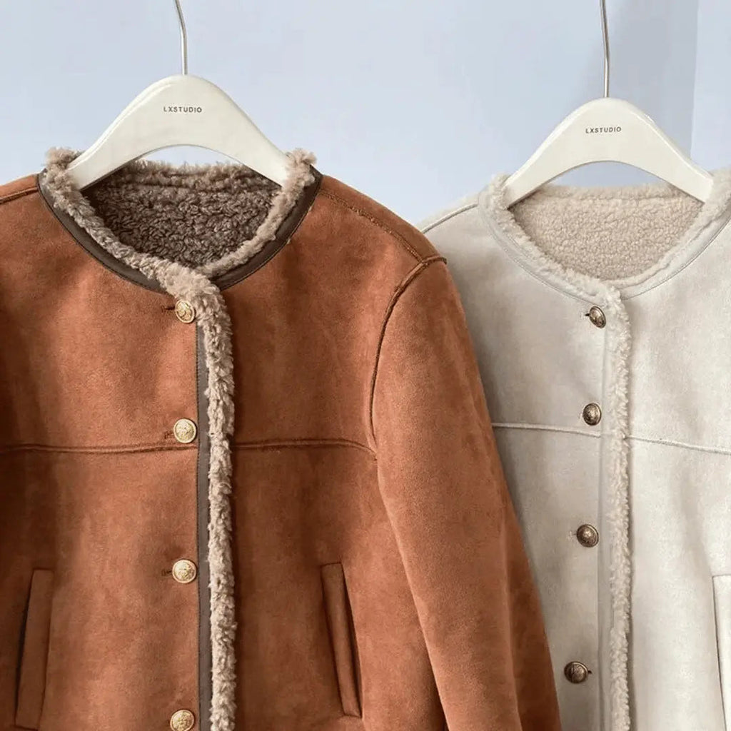 Women's Sherpa Edge Suede Jacket | Premium Shearling Fleece Coat