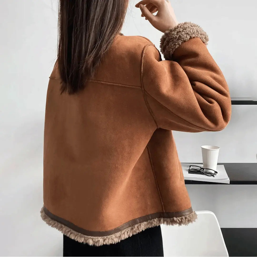Women's Sherpa Edge Suede Jacket | Premium Shearling Fleece Coat