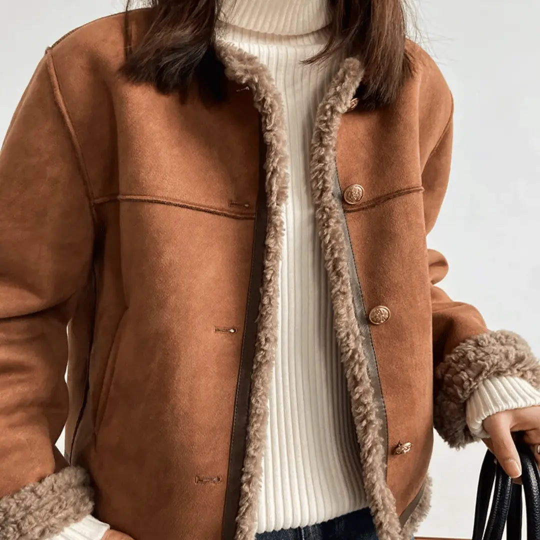 Women's Sherpa Edge Suede Jacket | Premium Shearling Fleece Coat