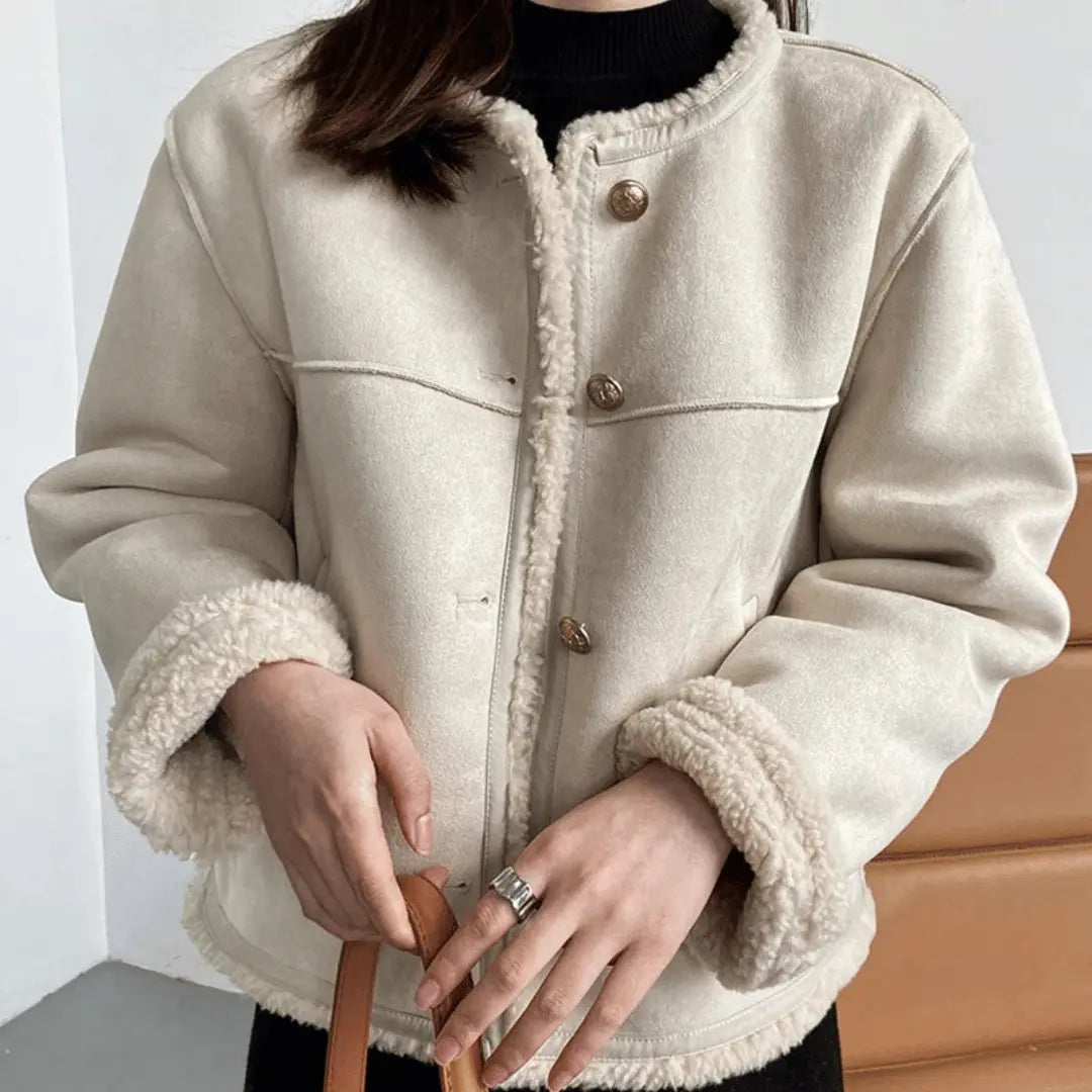 Women's Sherpa Edge Suede Jacket | Premium Shearling Fleece Coat