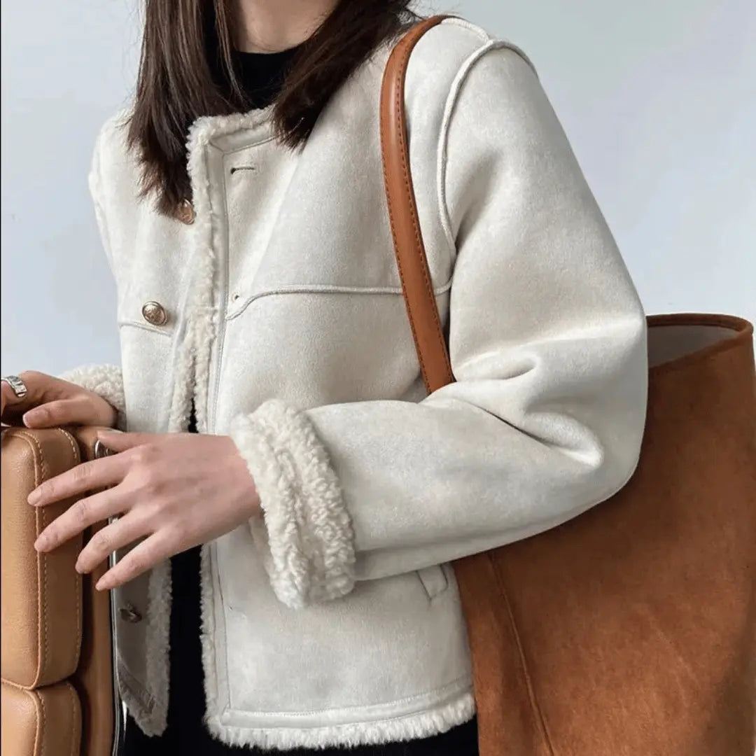 Women's Sherpa Edge Suede Jacket | Premium Shearling Fleece Coat