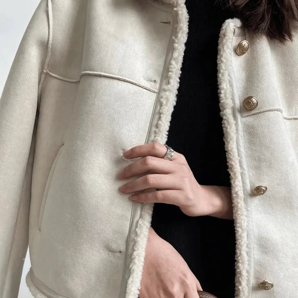 Women's Sherpa Edge Suede Jacket | Premium Shearling Fleece Coat