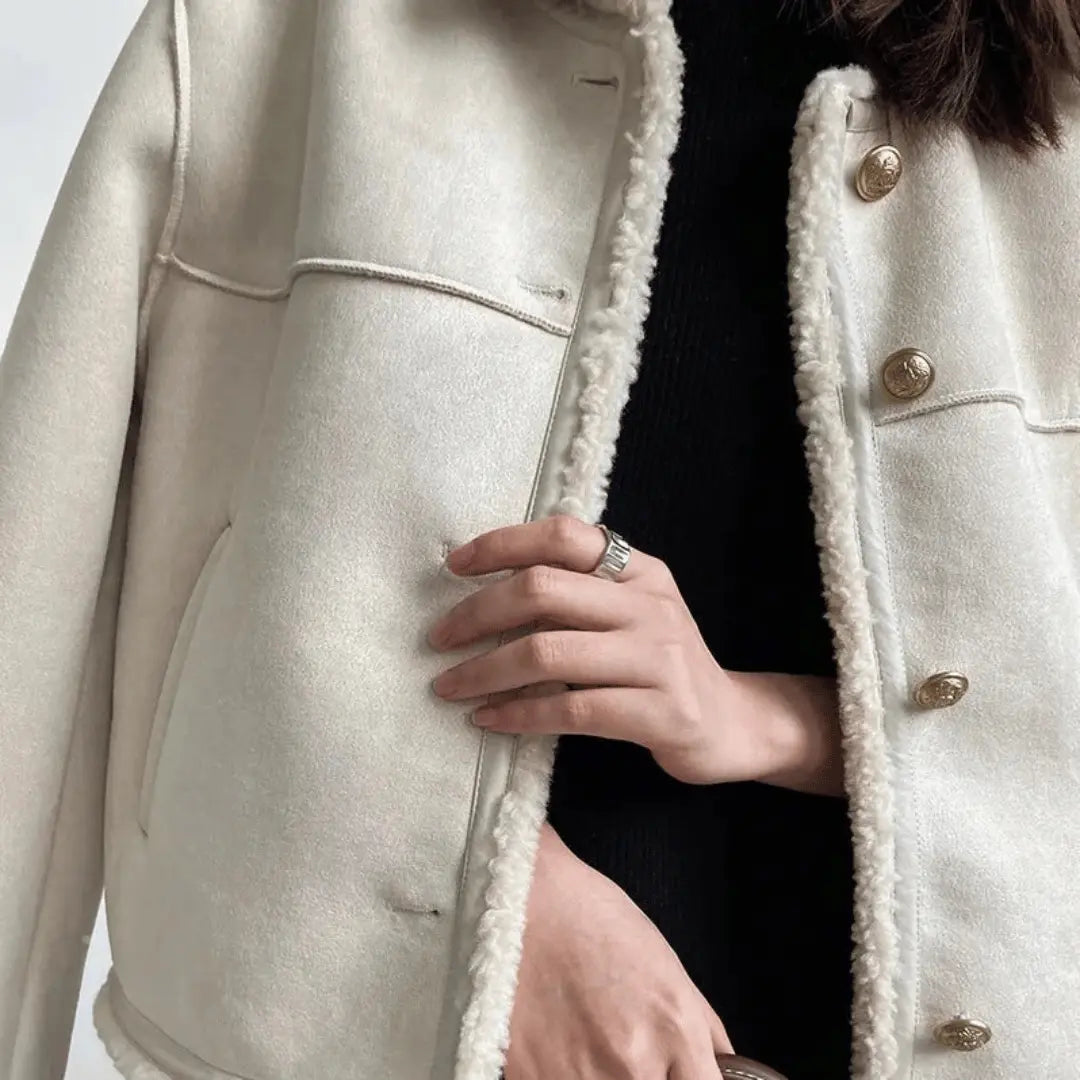 Women's Sherpa Edge Suede Jacket | Premium Shearling Fleece Coat