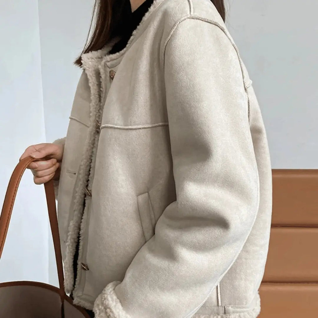Women's Sherpa Edge Suede Jacket | Premium Shearling Fleece Coat