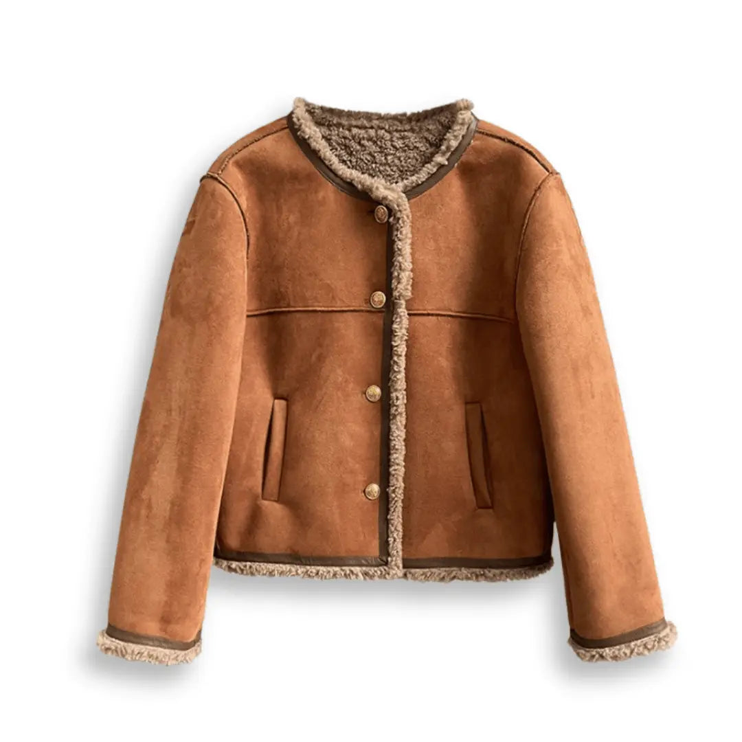 Women's Sherpa Edge Suede Jacket | Premium Shearling Fleece Coat