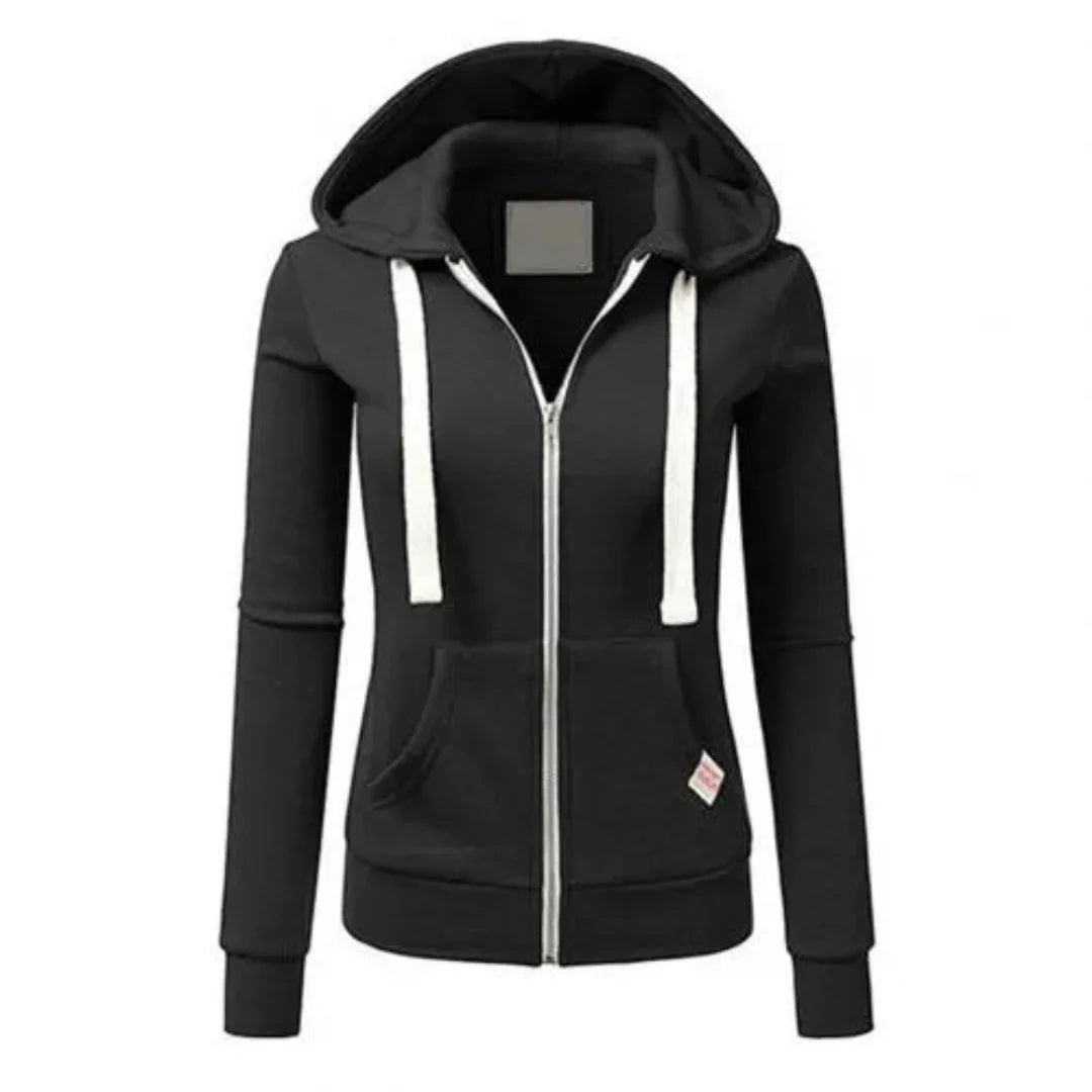 Women's Slim-Fit Drawstring Zip-Up Hoodie | Casual Fleece Jacket