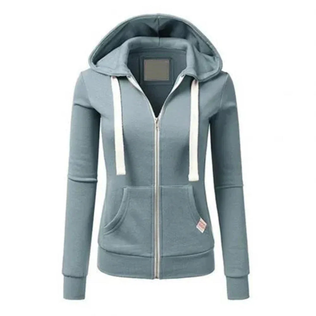 Women's Slim-Fit Drawstring Zip-Up Hoodie | Casual Fleece Jacket