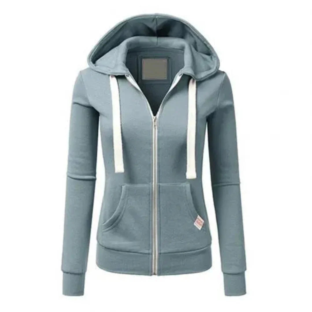 Women's Slim-Fit Drawstring Zip-Up Hoodie | Casual Fleece Jacket