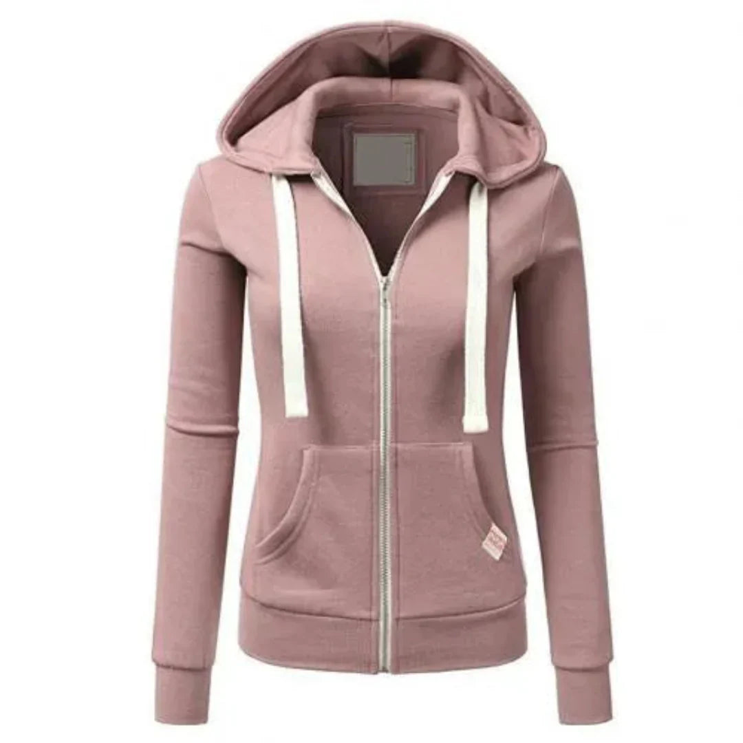 Women's Slim-Fit Drawstring Zip-Up Hoodie | Casual Fleece Jacket