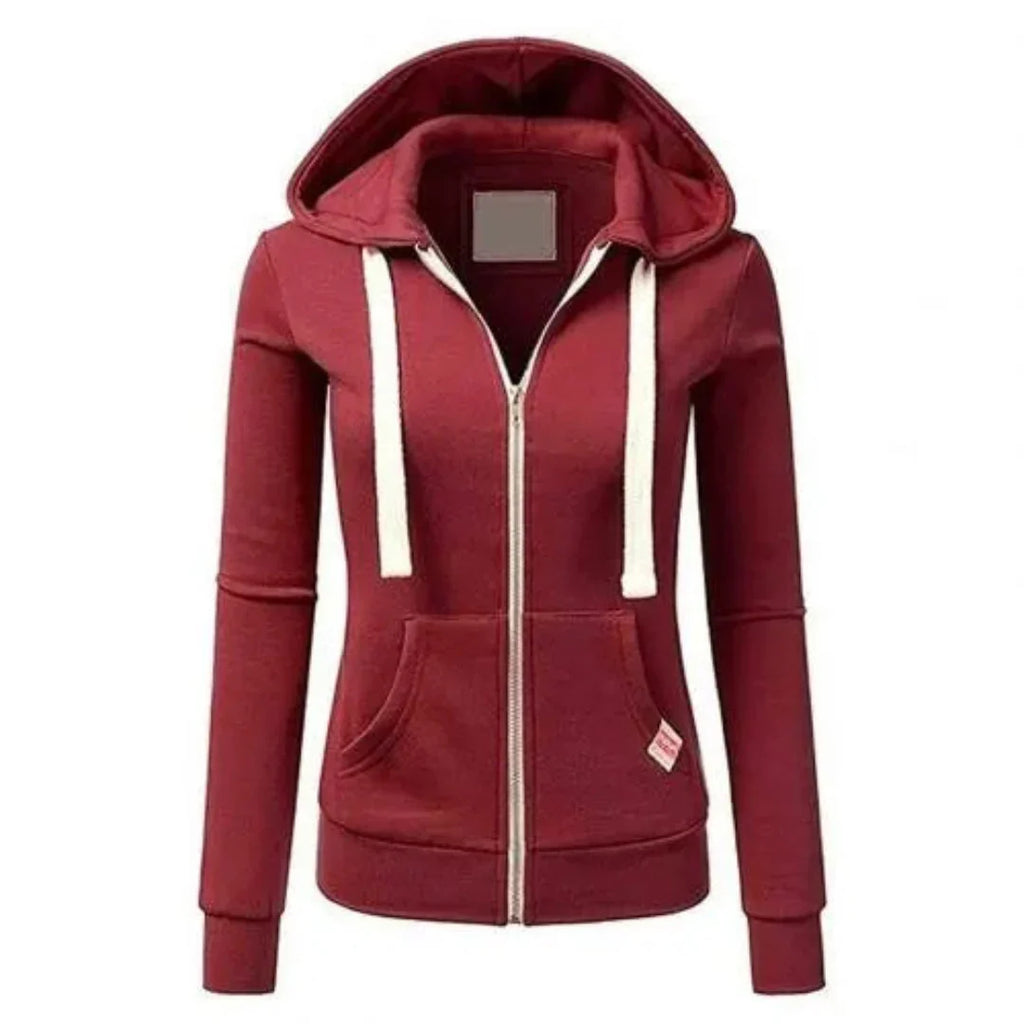 Women's Slim-Fit Drawstring Zip-Up Hoodie | Casual Fleece Jacket