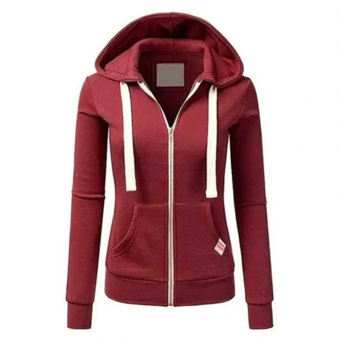 Women's Slim-Fit Drawstring Zip-Up Hoodie | Casual Fleece Jacket