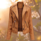Women's Leather Jacket | Stitch-Up Shoulder Faux Leather Coat