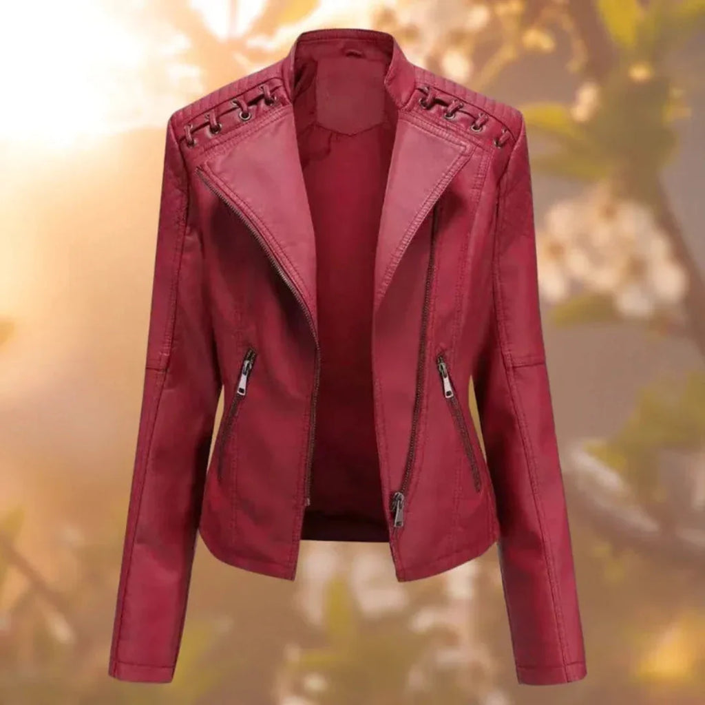 Women's Leather Jacket | Stitch-Up Shoulder Faux Leather Coat