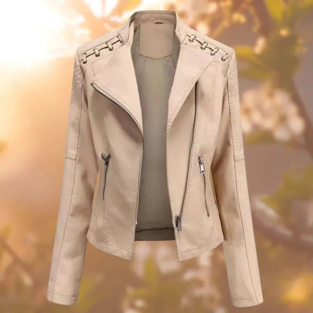 Women's Leather Jacket | Stitch-Up Shoulder Faux Leather Coat